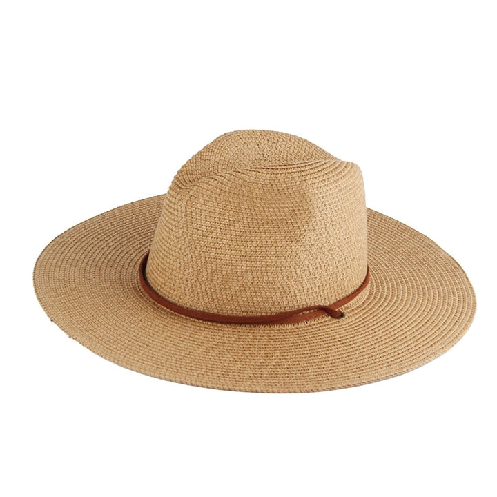 Adjustable Windproof Rope Solid Color Folding Straw Hat Unisex Big Brim Sunscreen Floppy Sun Hat Fashion Accessories Image 3