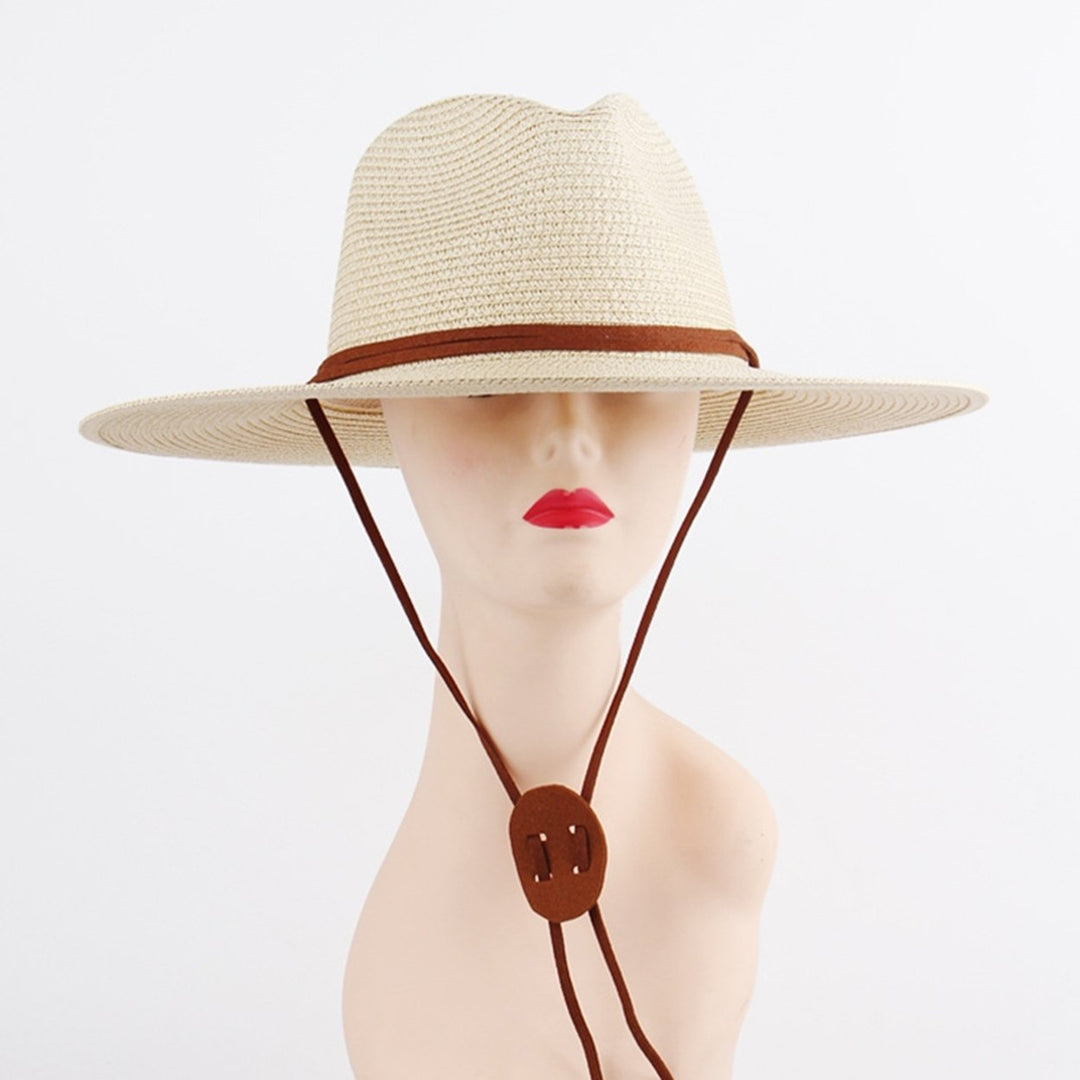 Adjustable Windproof Rope Solid Color Folding Straw Hat Unisex Big Brim Sunscreen Floppy Sun Hat Fashion Accessories Image 4