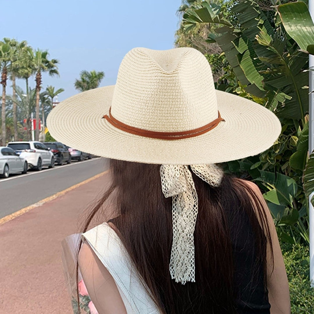 Adjustable Windproof Rope Solid Color Folding Straw Hat Unisex Big Brim Sunscreen Floppy Sun Hat Fashion Accessories Image 6