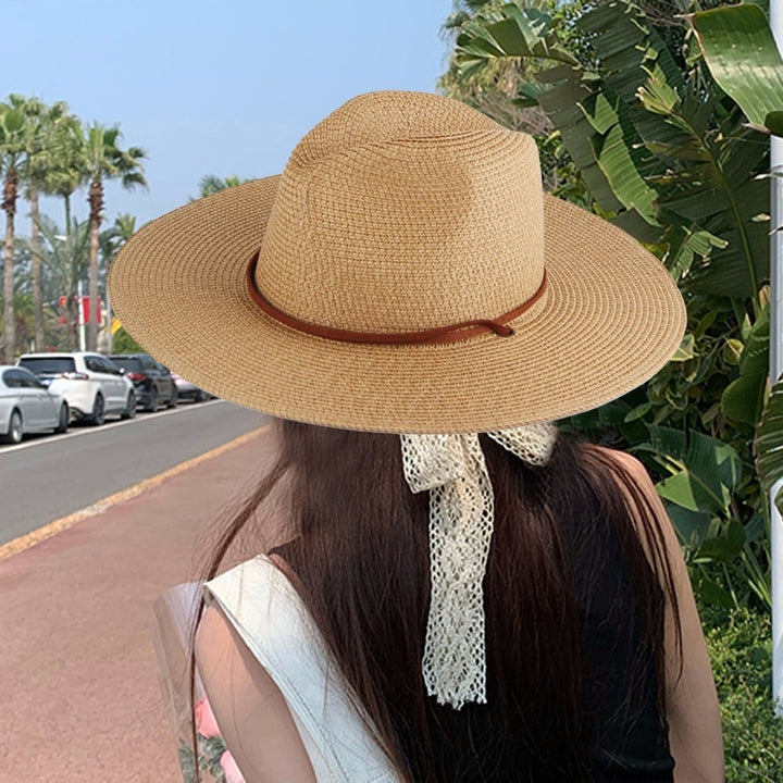 Adjustable Windproof Rope Solid Color Folding Straw Hat Unisex Big Brim Sunscreen Floppy Sun Hat Fashion Accessories Image 8