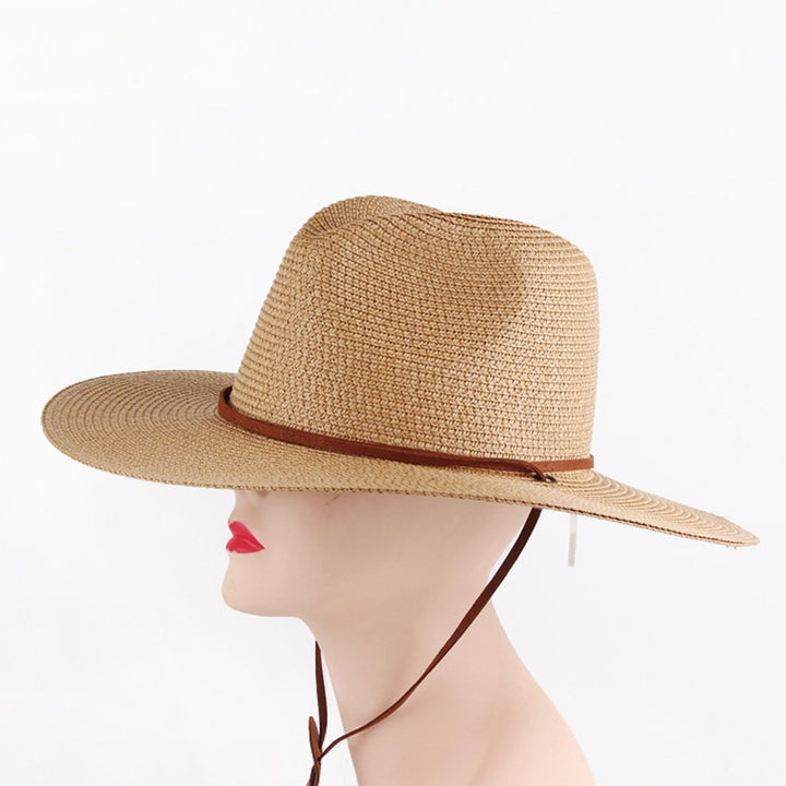 Adjustable Windproof Rope Solid Color Folding Straw Hat Unisex Big Brim Sunscreen Floppy Sun Hat Fashion Accessories Image 9