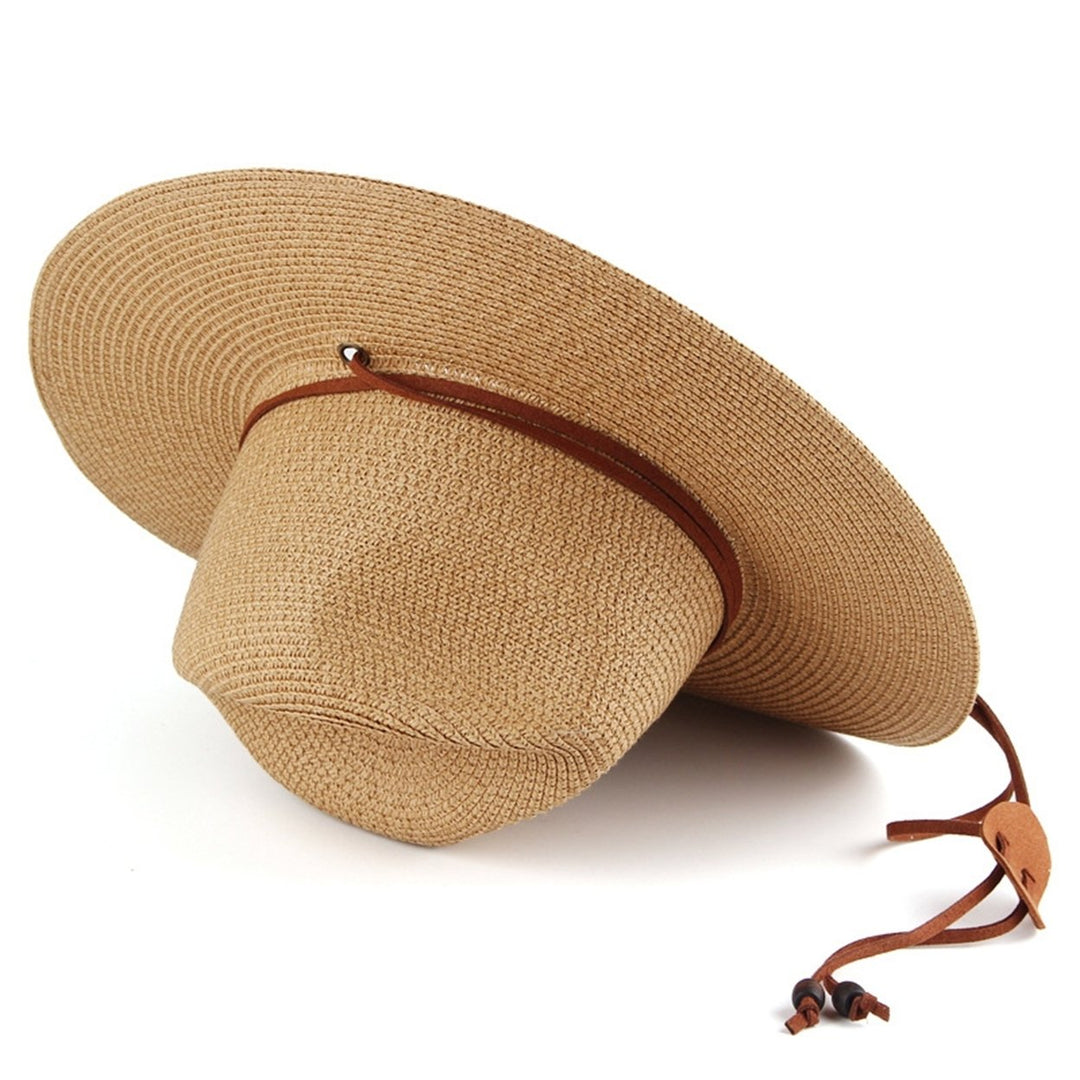 Adjustable Windproof Rope Solid Color Folding Straw Hat Unisex Big Brim Sunscreen Floppy Sun Hat Fashion Accessories Image 11