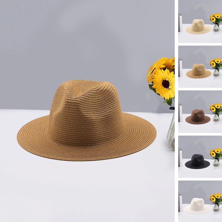 Solid Color Folding Thin Straw Hat Unisex Big Brim Sunscreen Jazz Hat Fashion Accessories Image 1