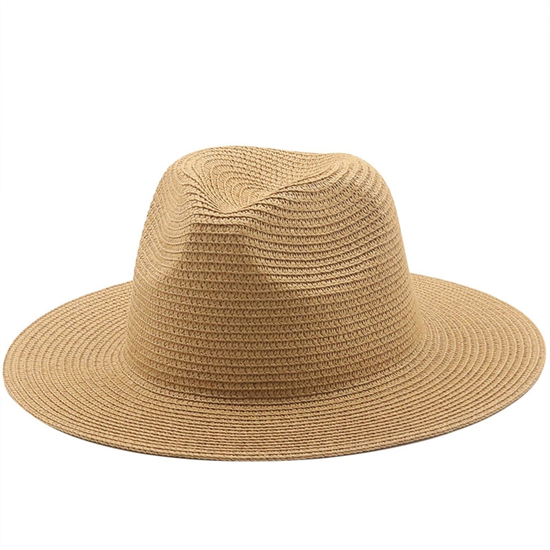 Solid Color Folding Thin Straw Hat Unisex Big Brim Sunscreen Jazz Hat Fashion Accessories Image 4