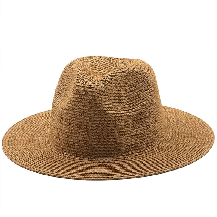 Solid Color Folding Thin Straw Hat Unisex Big Brim Sunscreen Jazz Hat Fashion Accessories Image 7