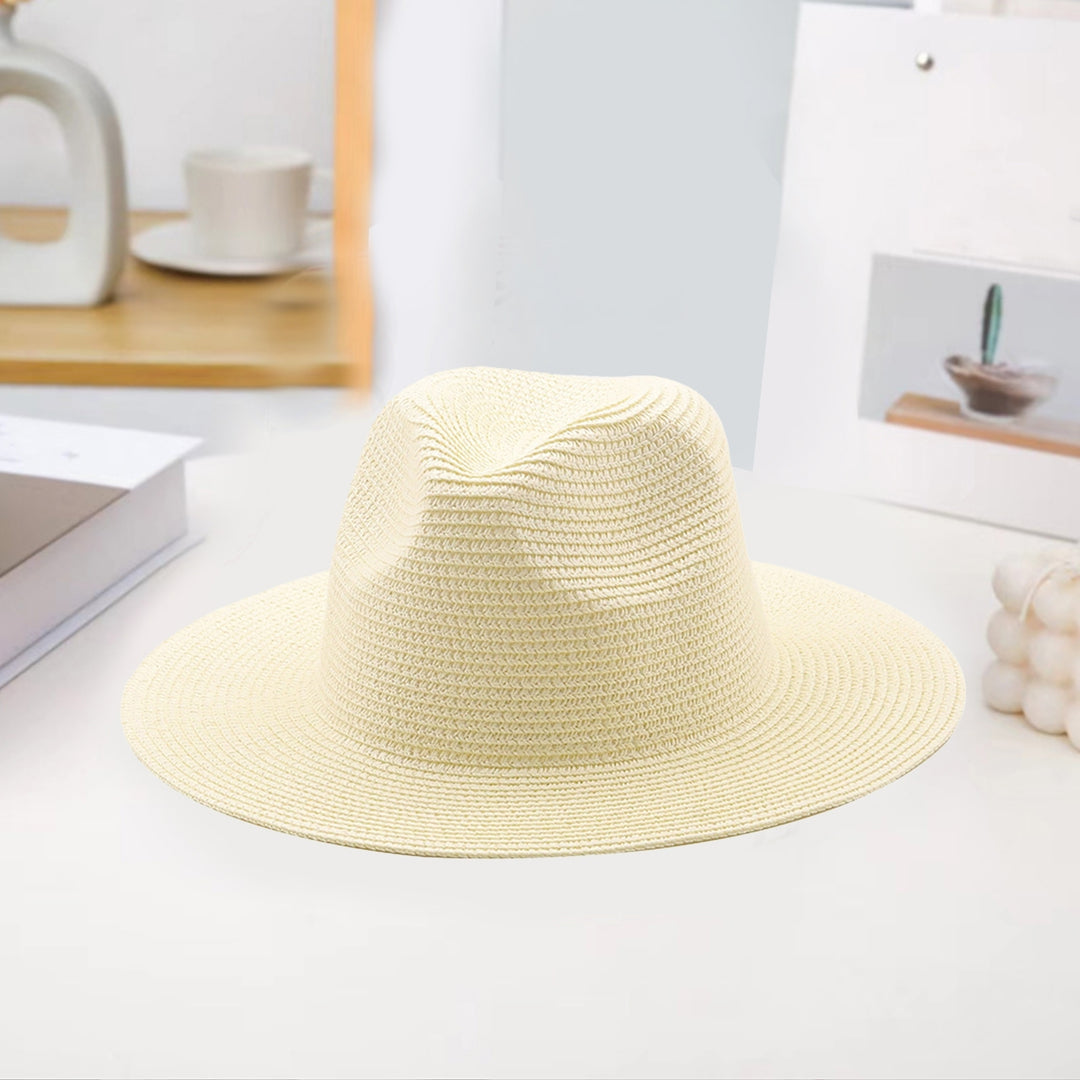 Solid Color Folding Thin Straw Hat Unisex Big Brim Sunscreen Jazz Hat Fashion Accessories Image 9