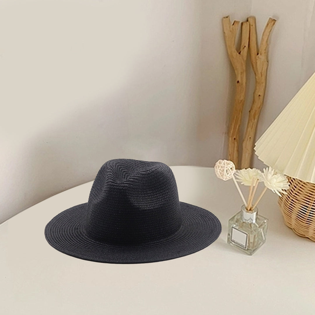 Solid Color Folding Thin Straw Hat Unisex Big Brim Sunscreen Jazz Hat Fashion Accessories Image 10