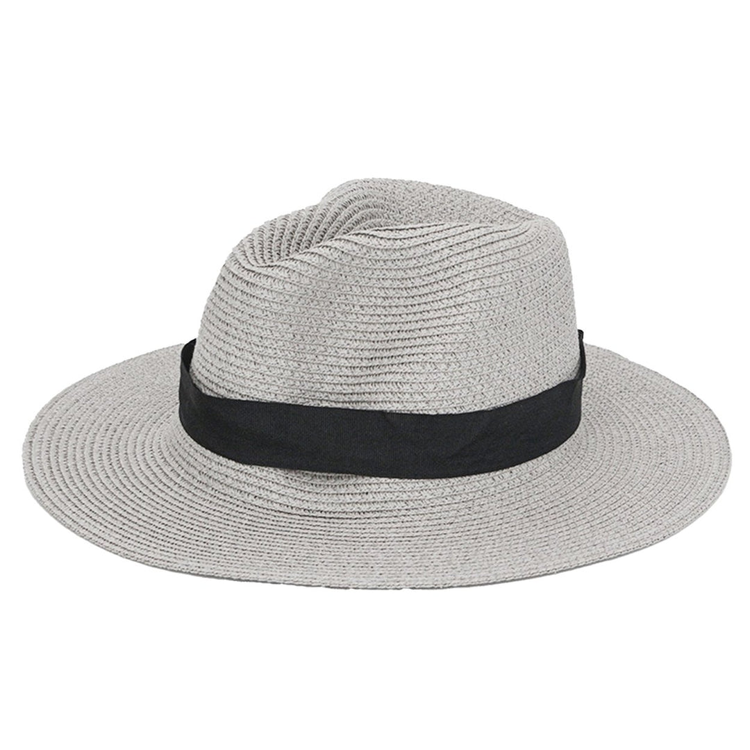 Band Decor Folding Thin Straw Hat Unisex Big Brim Sunscreen Jazz Hat Fashion Accessories Image 4