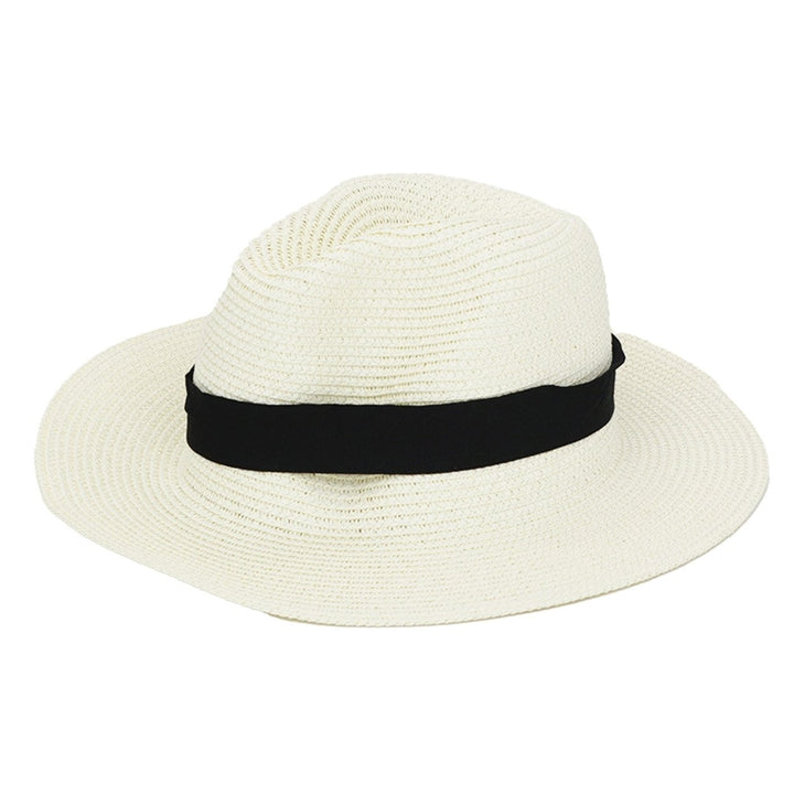 Band Decor Folding Thin Straw Hat Unisex Big Brim Sunscreen Jazz Hat Fashion Accessories Image 4