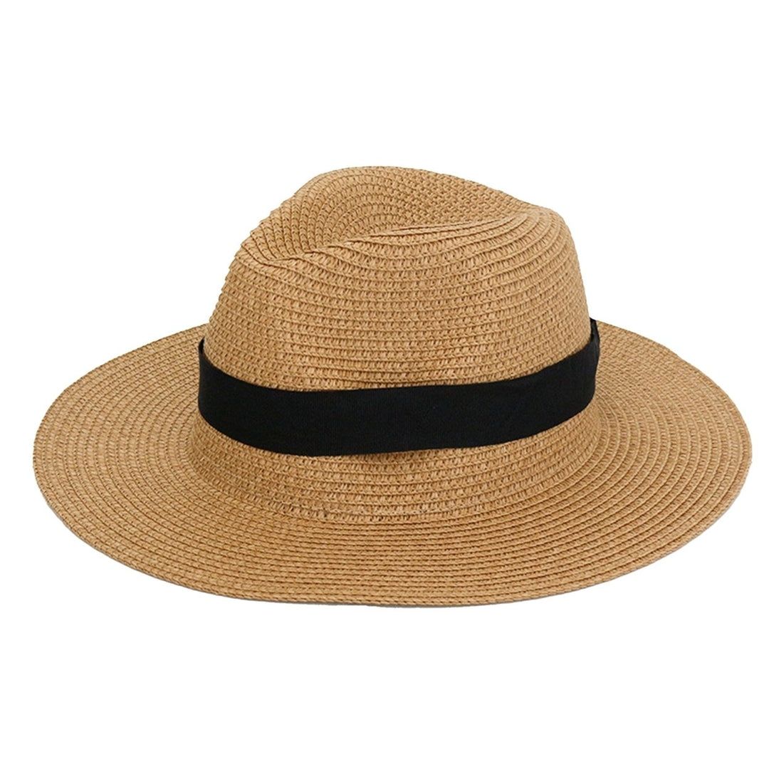 Band Decor Folding Thin Straw Hat Unisex Big Brim Sunscreen Jazz Hat Fashion Accessories Image 6