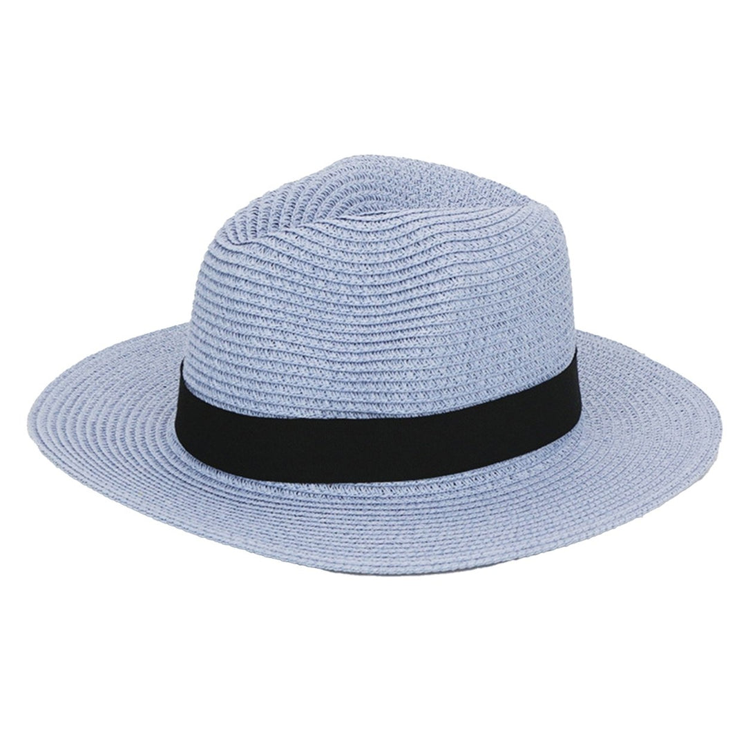 Band Decor Folding Thin Straw Hat Unisex Big Brim Sunscreen Jazz Hat Fashion Accessories Image 7