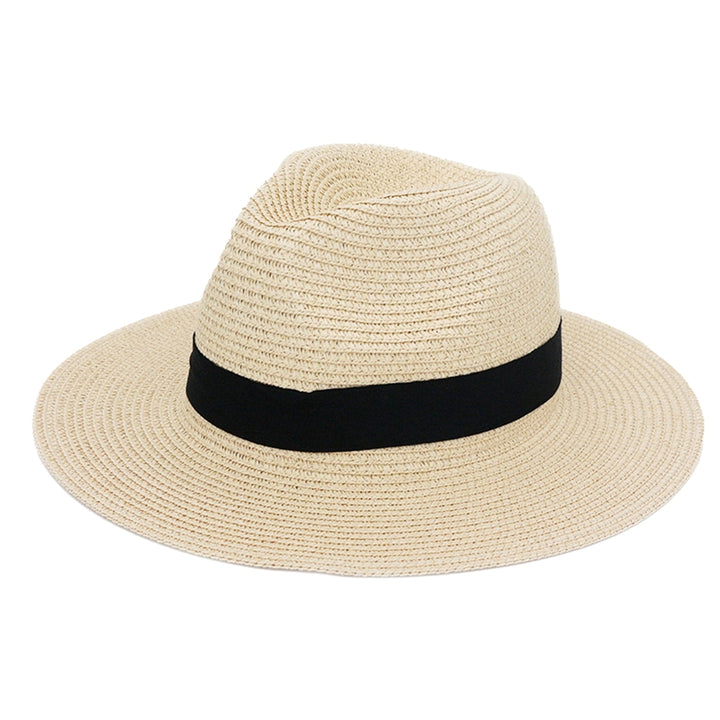 Band Decor Folding Thin Straw Hat Unisex Big Brim Sunscreen Jazz Hat Fashion Accessories Image 8