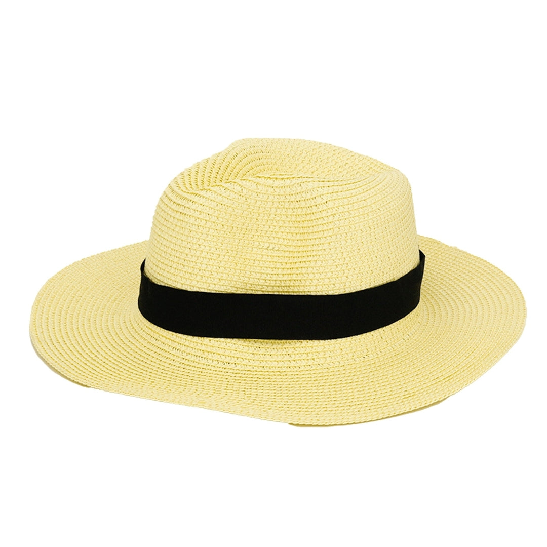 Band Decor Folding Thin Straw Hat Unisex Big Brim Sunscreen Jazz Hat Fashion Accessories Image 9