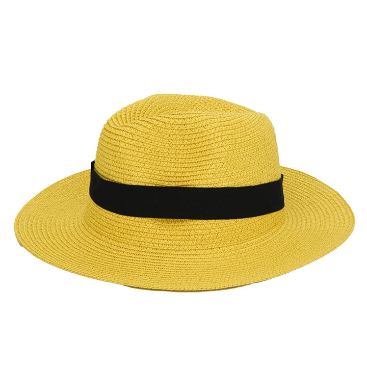 Band Decor Folding Thin Straw Hat Unisex Big Brim Sunscreen Jazz Hat Fashion Accessories Image 12