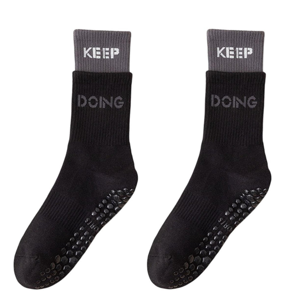 1 Pair Women Sports Socks Anti-skid Bottom Silicone Particle Contrast Color Sweat Absorption Letter Image 2