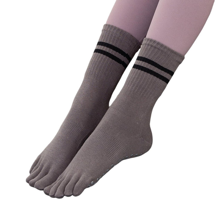 1 Pair Yoga Socks Comfortable Touch Dot Design Thicken Breathable Soft Anti-slip Polyester Cotton Mid-tube Five-toed Image 1