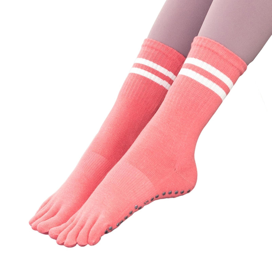 1 Pair Yoga Socks Comfortable Touch Dot Design Thicken Breathable Soft Anti-slip Polyester Cotton Mid-tube Five-toed Image 6