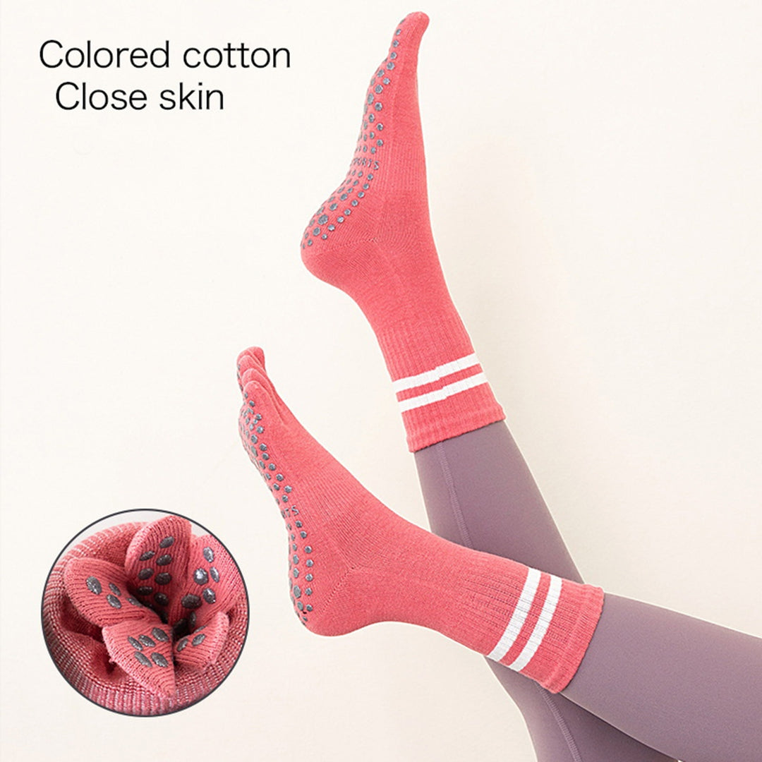 1 Pair Yoga Socks Comfortable Touch Dot Design Thicken Breathable Soft Anti-slip Polyester Cotton Mid-tube Five-toed Image 7