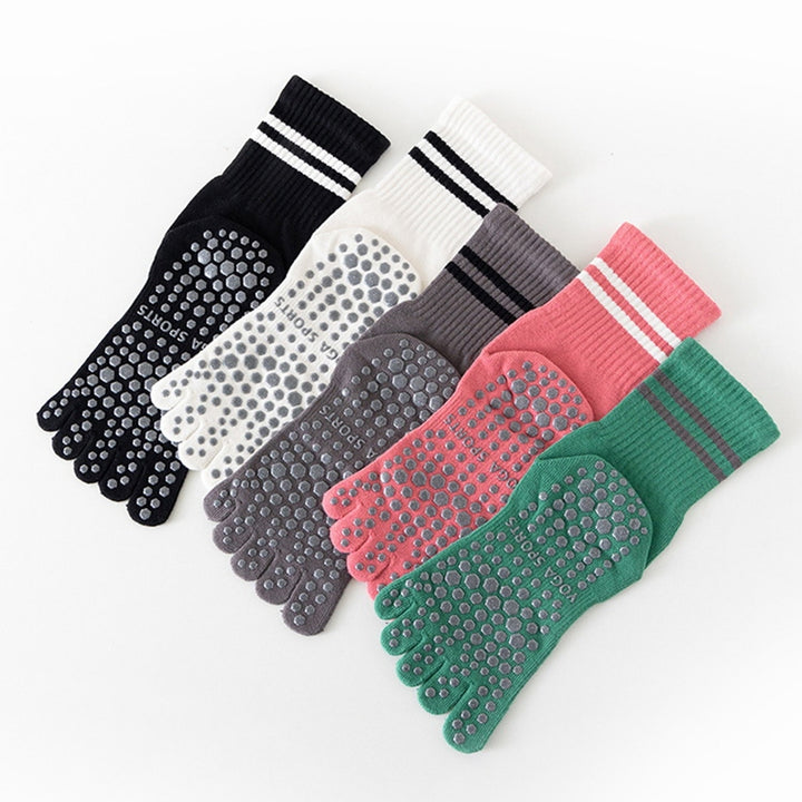 1 Pair Yoga Socks Comfortable Touch Dot Design Thicken Breathable Soft Anti-slip Polyester Cotton Mid-tube Five-toed Image 11