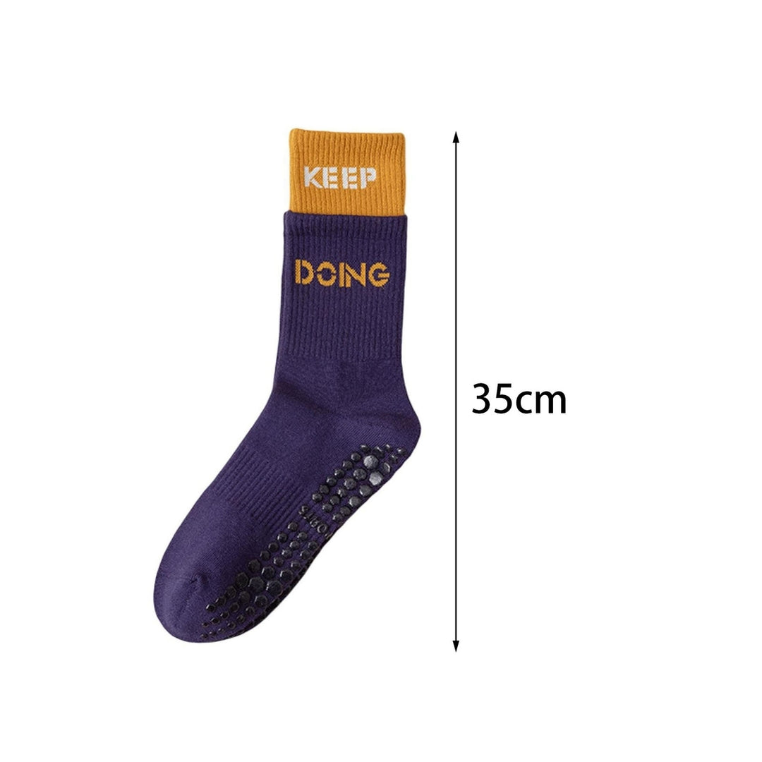 1 Pair Women Sports Socks Anti-skid Bottom Silicone Particle Contrast Color Sweat Absorption Letter Image 11