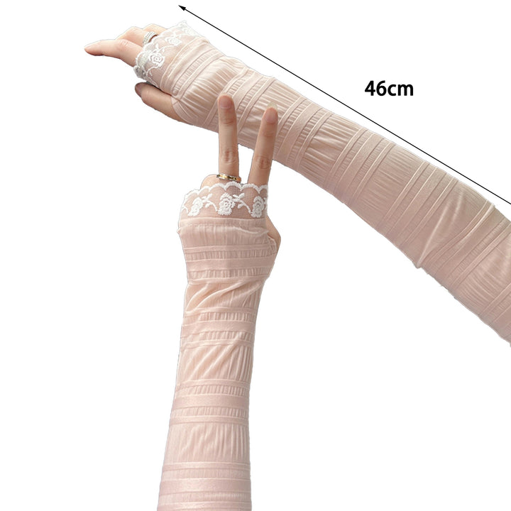 1 Pair Lace Stitching Thumbhole Design Pleated Ice Silk Arm Sleeves Summer Ice Fabric Running Cycling Arm Covers Cycling Image 11