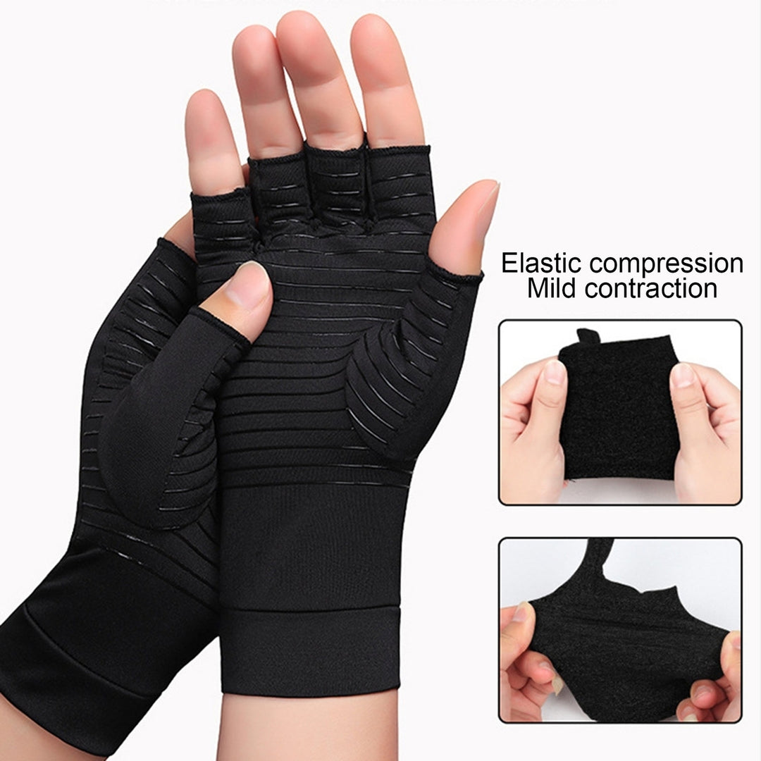 1 Pair Half Finger Wrist Protective Elastic Ridding Gloves Copper Fiber Arthritis Compression Gloves Cycling Accessories Image 1