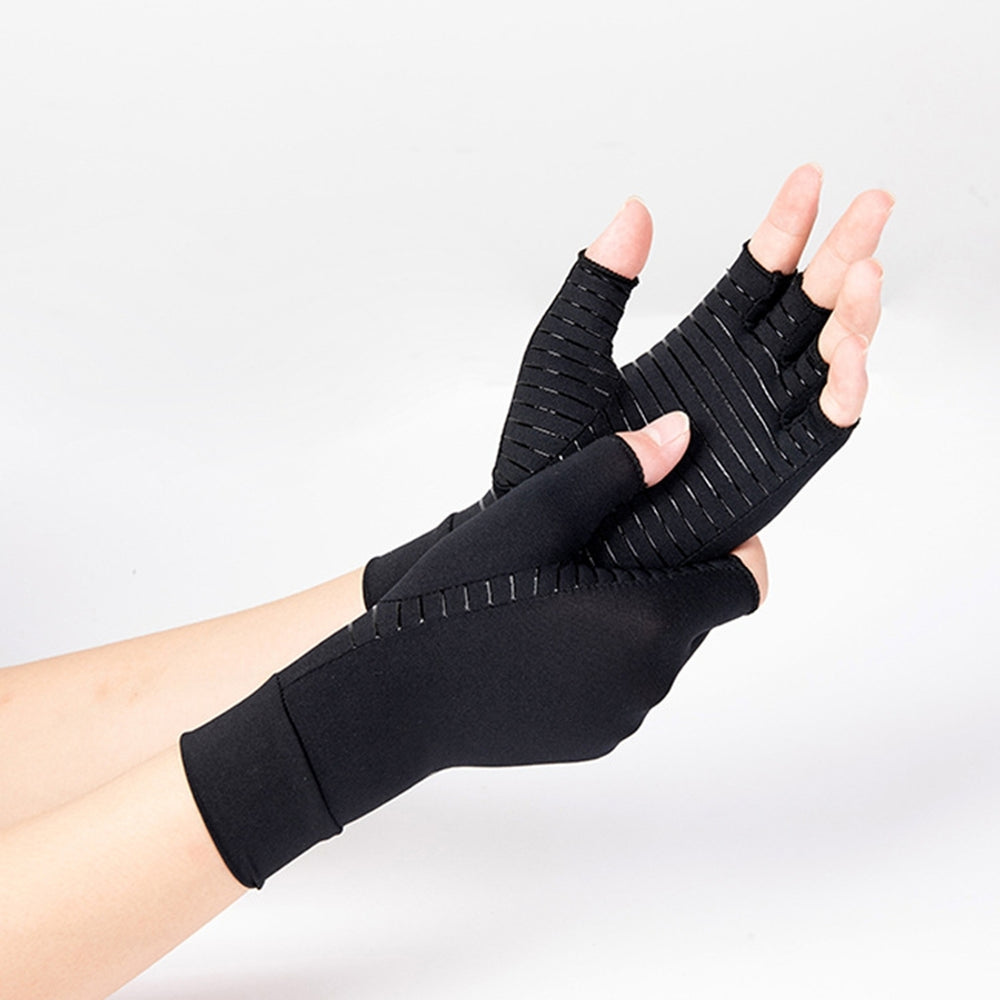 1 Pair Half Finger Wrist Protective Elastic Ridding Gloves Copper Fiber Arthritis Compression Gloves Cycling Accessories Image 2