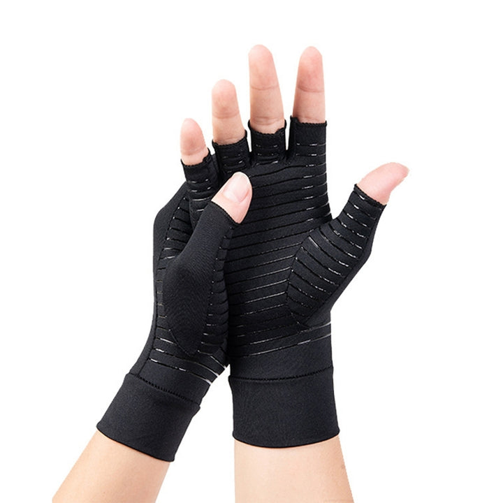 1 Pair Half Finger Wrist Protective Elastic Ridding Gloves Copper Fiber Arthritis Compression Gloves Cycling Accessories Image 4