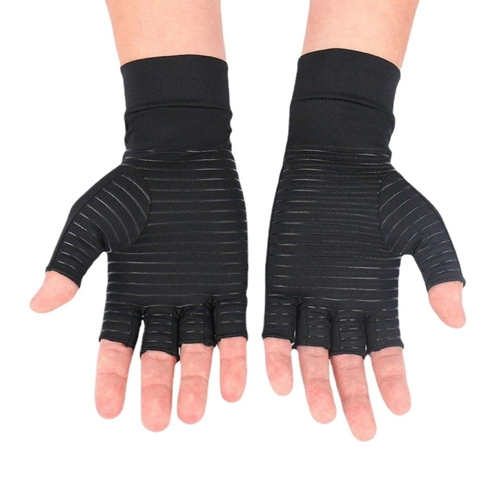 1 Pair Half Finger Wrist Protective Elastic Ridding Gloves Copper Fiber Arthritis Compression Gloves Cycling Accessories Image 1