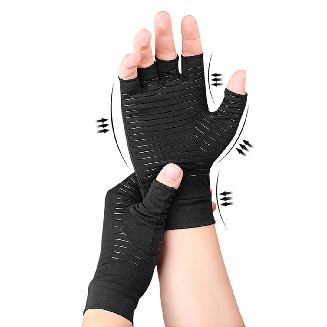 1 Pair Half Finger Wrist Protective Elastic Ridding Gloves Copper Fiber Arthritis Compression Gloves Cycling Accessories Image 11