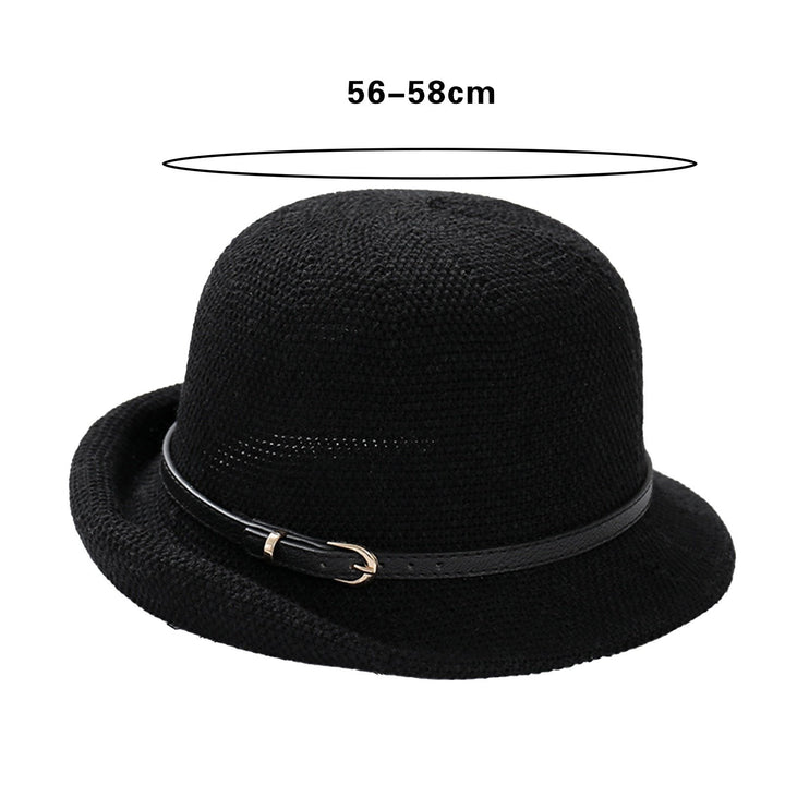 Women Beach Hat Solid Color Breathable Sun Protection Belt Decor Curled Edge Anti-UV Knitted Thin Summer Vacation Summer Image 9