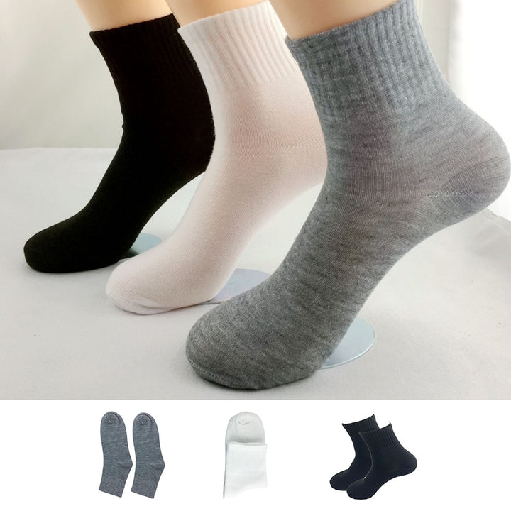 3 Pairs Cotton Socks Breathable Solid Color Super Soft Sweat-absorbent Non-Fading Protective Washable Men Cozy Mid-Tube Image 1