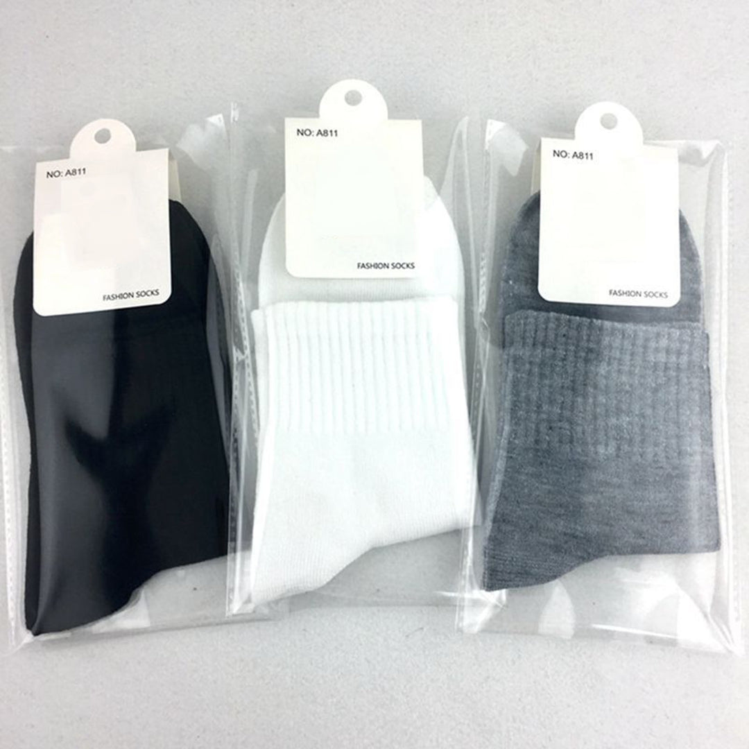 3 Pairs Cotton Socks Breathable Solid Color Super Soft Sweat-absorbent Non-Fading Protective Washable Men Cozy Mid-Tube Image 4