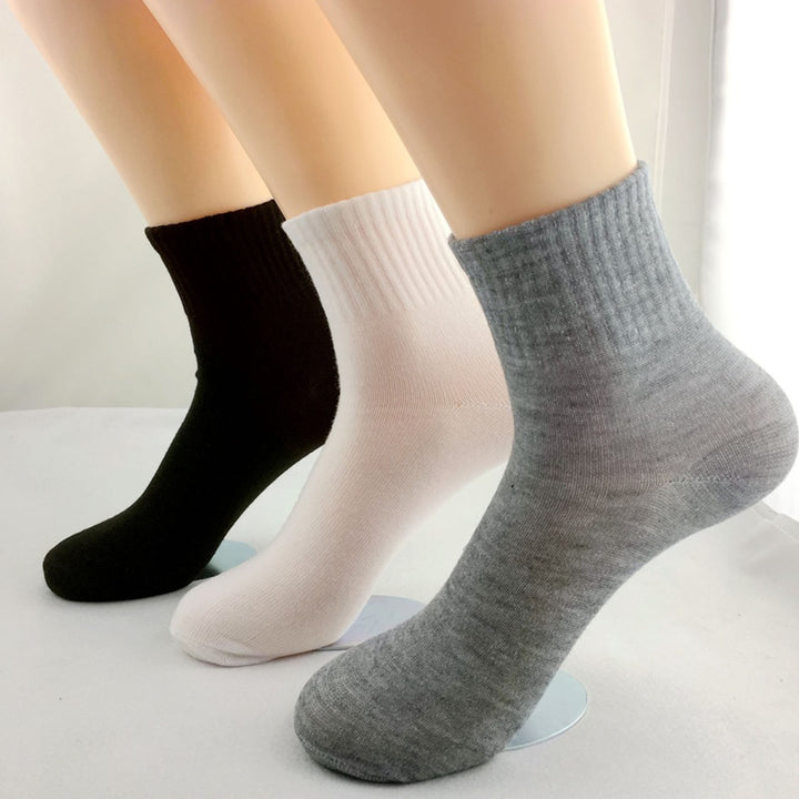 3 Pairs Cotton Socks Breathable Solid Color Super Soft Sweat-absorbent Non-Fading Protective Washable Men Cozy Mid-Tube Image 6