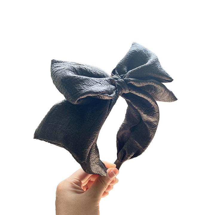 Women Hairband Solid Color Big Bow-knot Wide Brim Fabric Covered Anti-slip Hair Decoration Double Layers Elastic Women Image 1