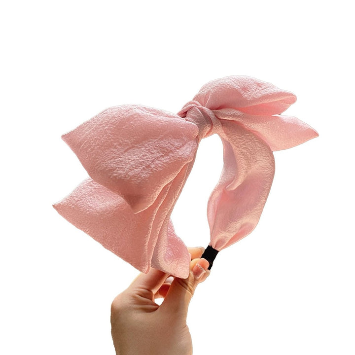 Women Hairband Solid Color Big Bow-knot Wide Brim Fabric Covered Anti-slip Hair Decoration Double Layers Elastic Women Image 1