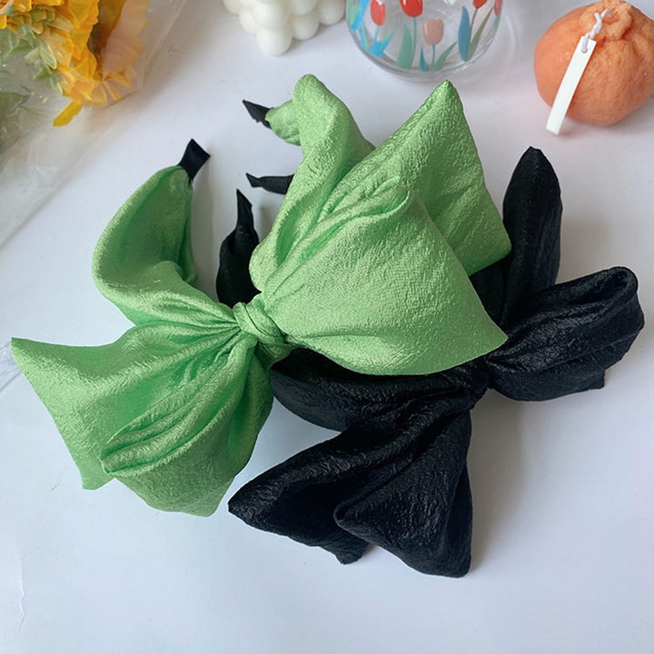 Women Hairband Solid Color Big Bow-knot Wide Brim Fabric Covered Anti-slip Hair Decoration Double Layers Elastic Women Image 12