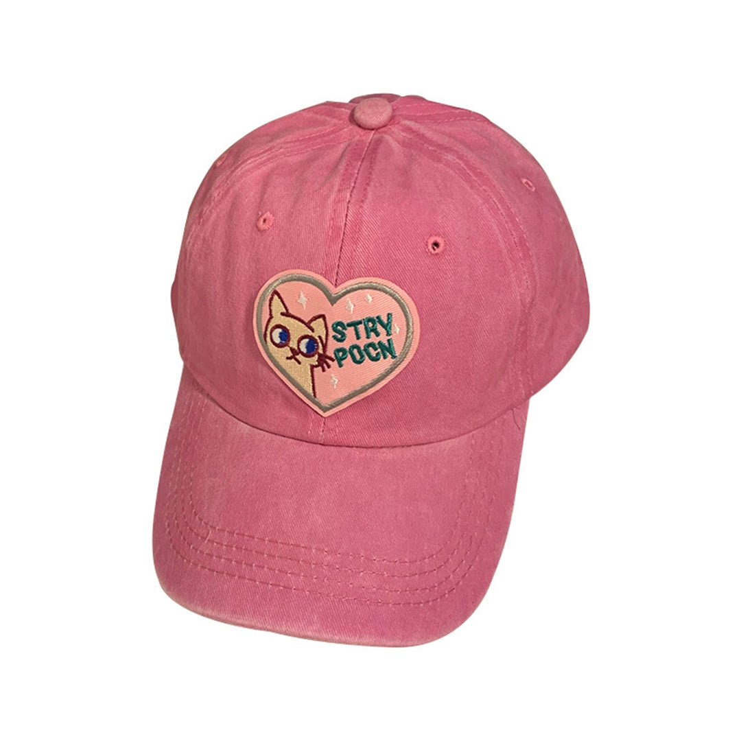 Embroidery Heart Cat Print Extended Brim Adjustable Baseball Hat Sunscreen Visor Girls Sun Hat Fashion Accessories Image 4