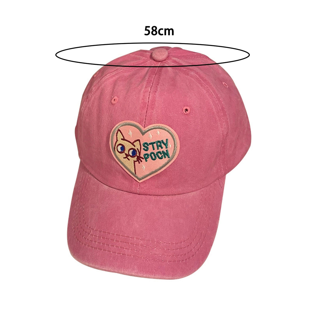 Embroidery Heart Cat Print Extended Brim Adjustable Baseball Hat Sunscreen Visor Girls Sun Hat Fashion Accessories Image 6