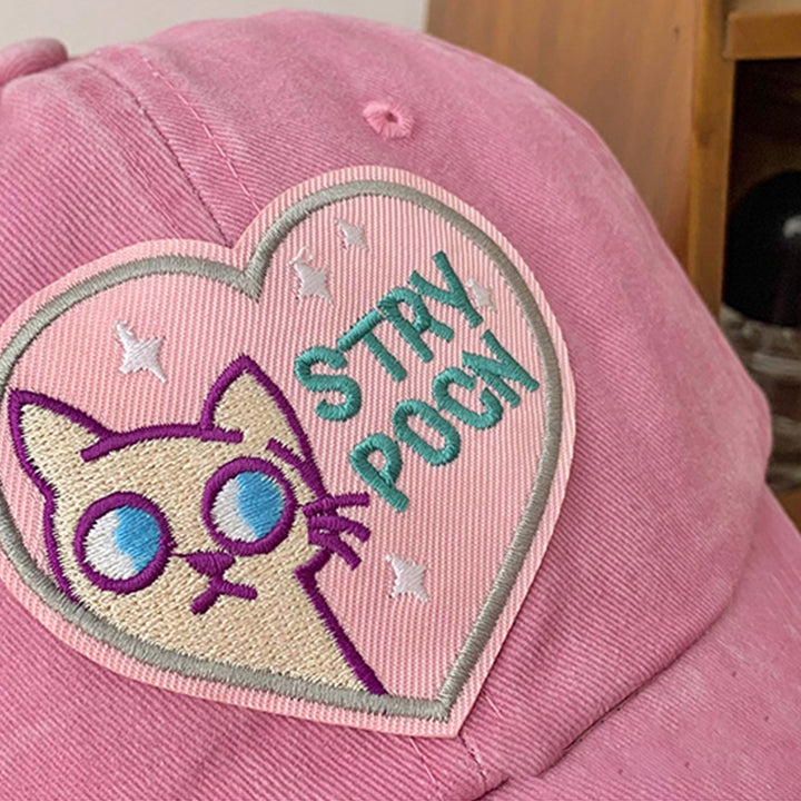 Embroidery Heart Cat Print Extended Brim Adjustable Baseball Hat Sunscreen Visor Girls Sun Hat Fashion Accessories Image 12