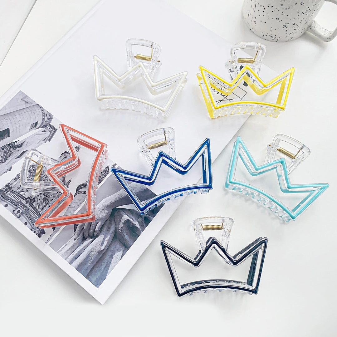 Hair Claw Hollow Out Crossing Teeth Plastic Cartoon Crown Shape Women Hair Grip Headwear Daily Wear Image 7