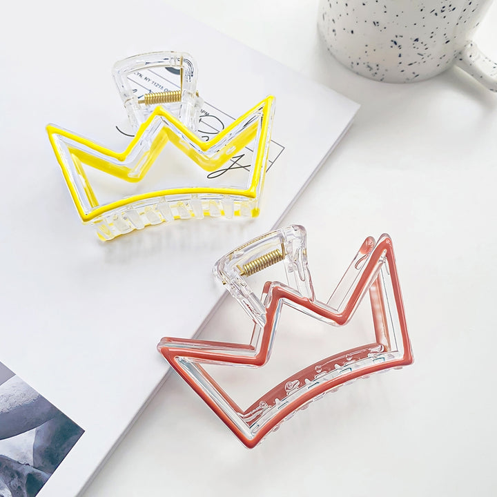 Hair Claw Hollow Out Crossing Teeth Plastic Cartoon Crown Shape Women Hair Grip Headwear Daily Wear Image 9