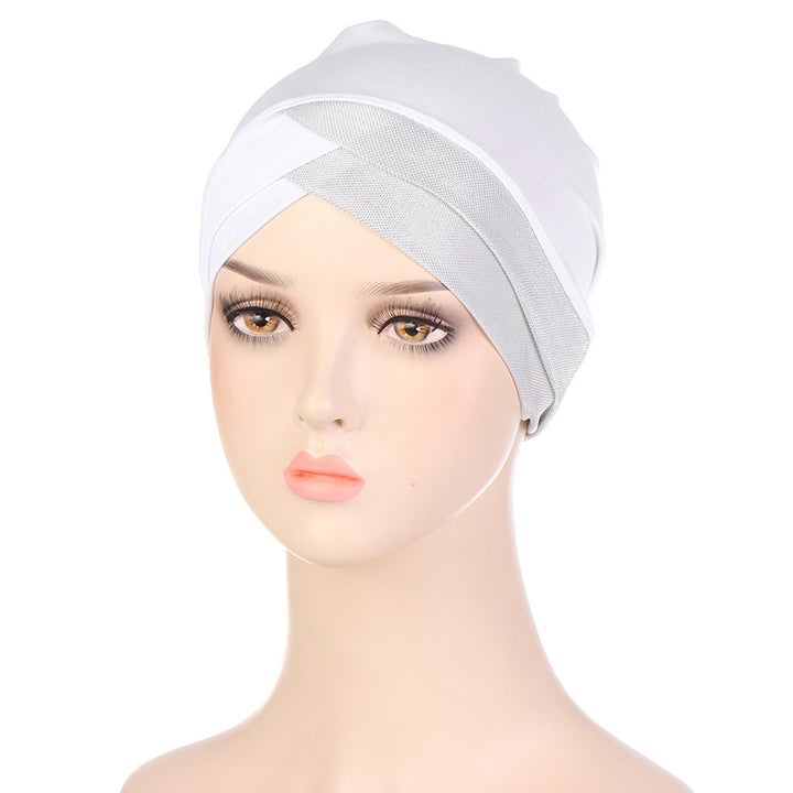 Bright Silk Brimless Elastic Headscarf Hat Foldable Forehead Cross Turban Hat Hair Accessories Image 3