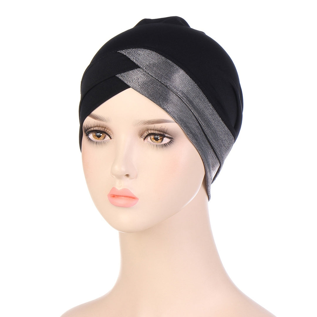 Bright Silk Brimless Elastic Headscarf Hat Foldable Forehead Cross Turban Hat Hair Accessories Image 4