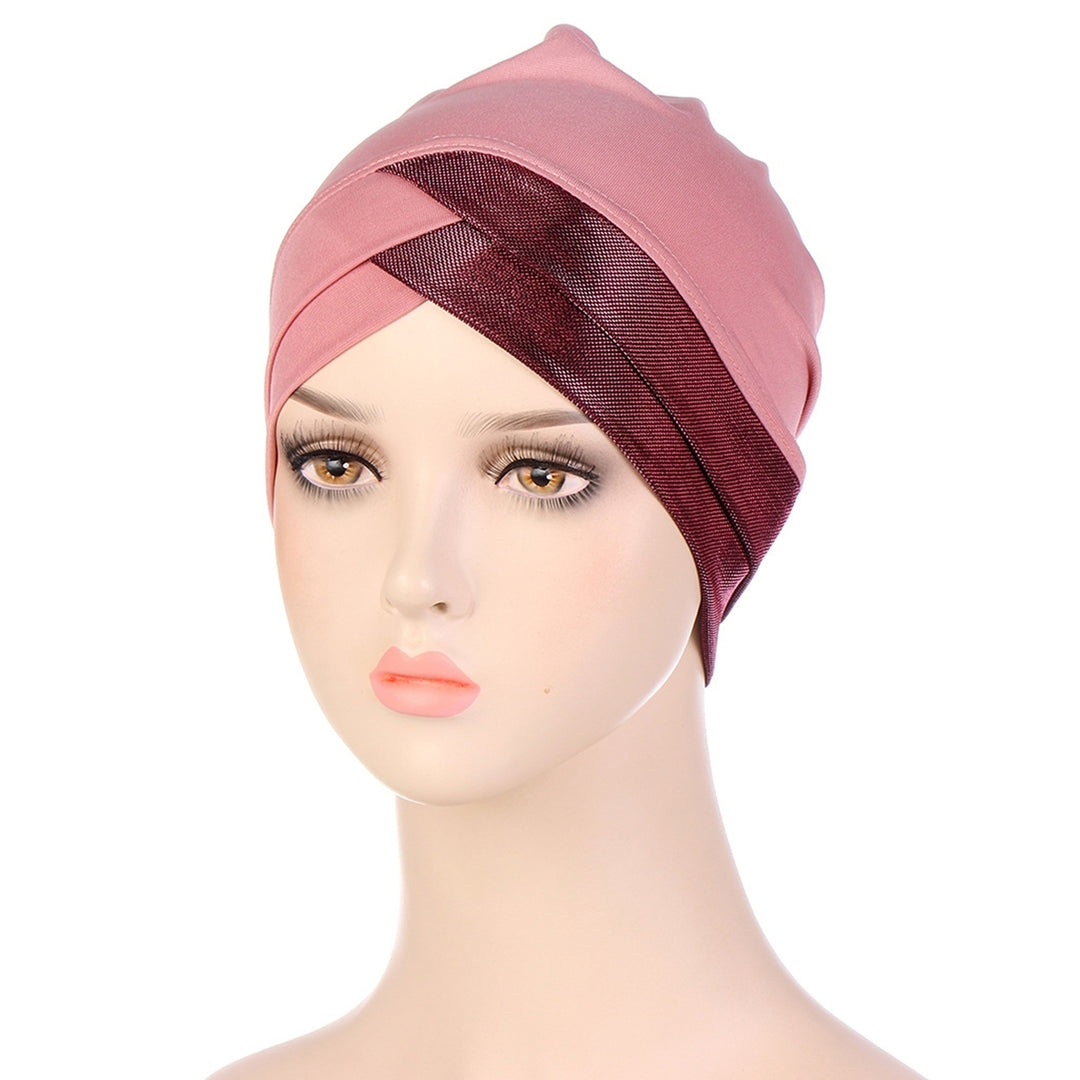 Bright Silk Brimless Elastic Headscarf Hat Foldable Forehead Cross Turban Hat Hair Accessories Image 4