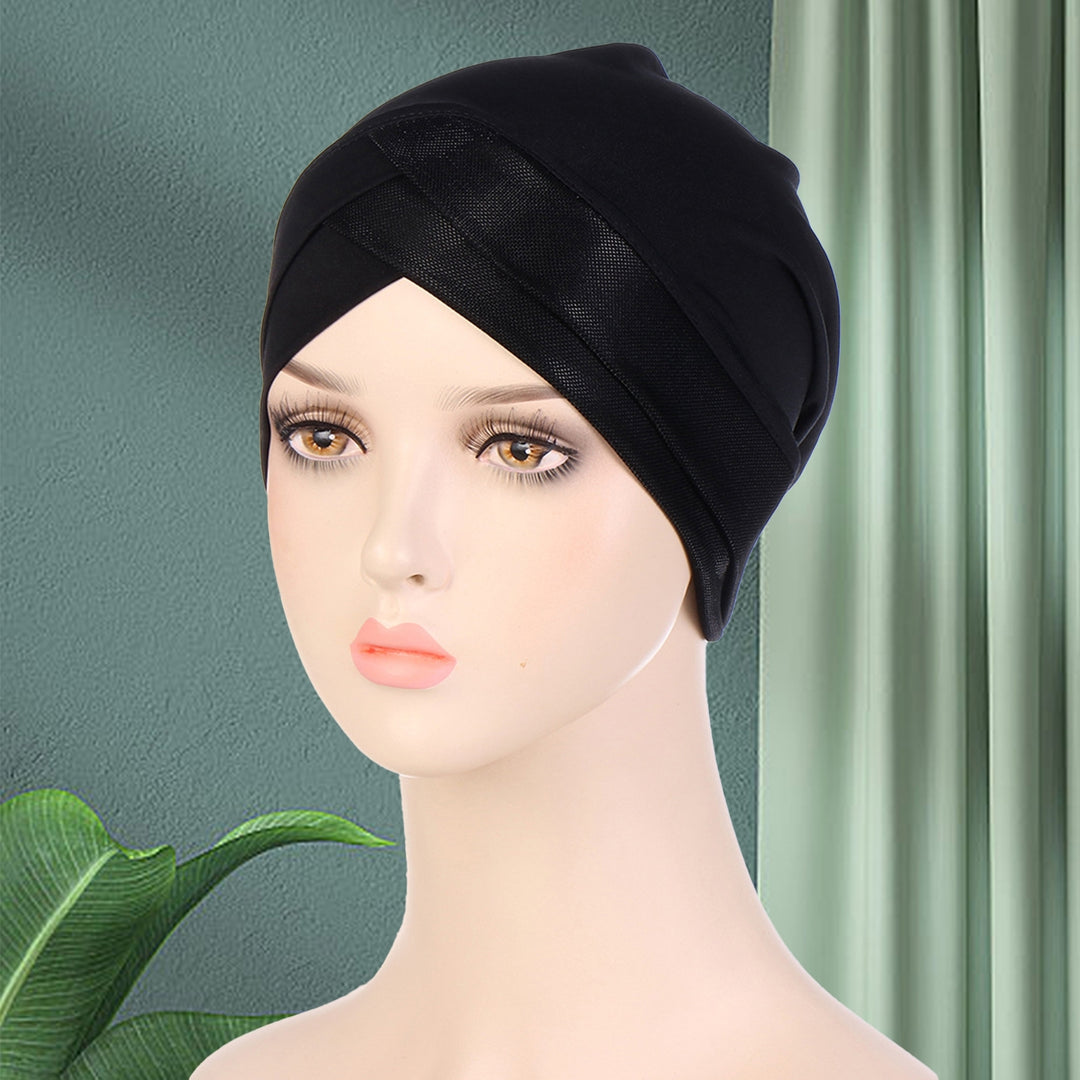 Bright Silk Brimless Elastic Headscarf Hat Foldable Forehead Cross Turban Hat Hair Accessories Image 7