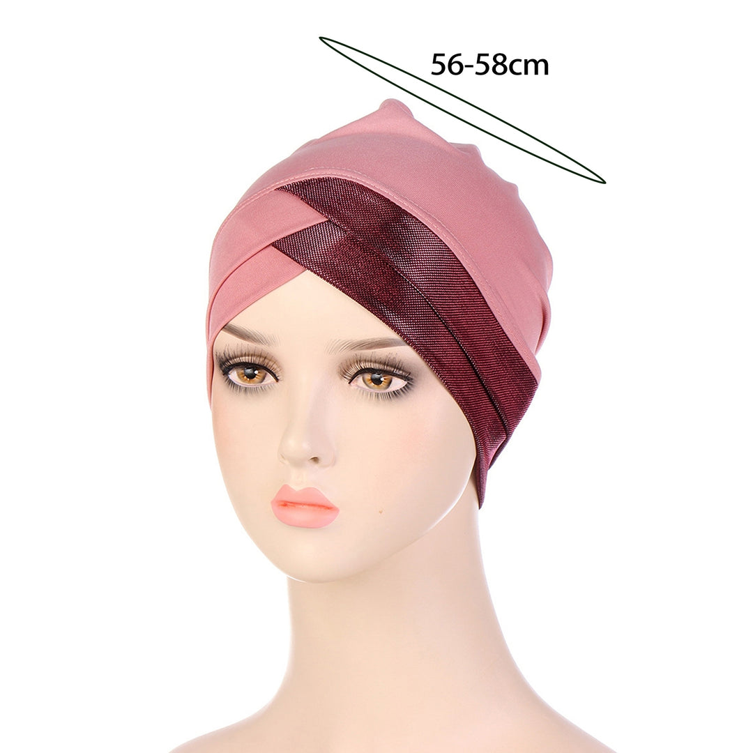 Bright Silk Brimless Elastic Headscarf Hat Foldable Forehead Cross Turban Hat Hair Accessories Image 10