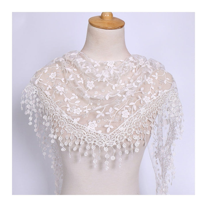 Women Lace Scarf Tassel Design Flower Pattern Church Triangle Scarf Prayer Shawl Daily Wear Image 1