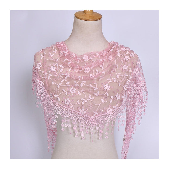 Women Lace Scarf Tassel Design Flower Pattern Church Triangle Scarf Prayer Shawl Daily Wear Image 1