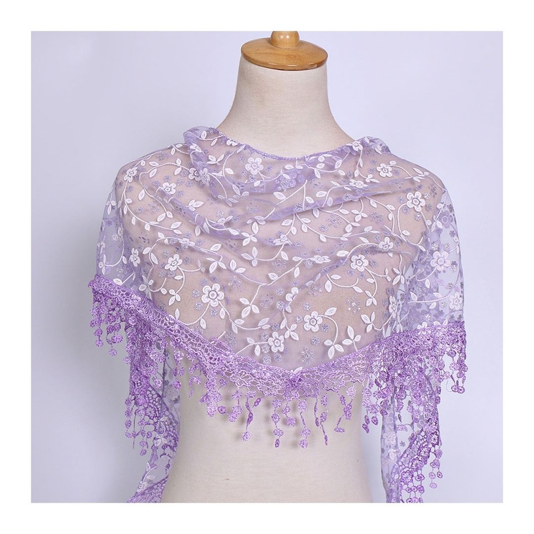 Women Lace Scarf Tassel Design Flower Pattern Church Triangle Scarf Prayer Shawl Daily Wear Image 8